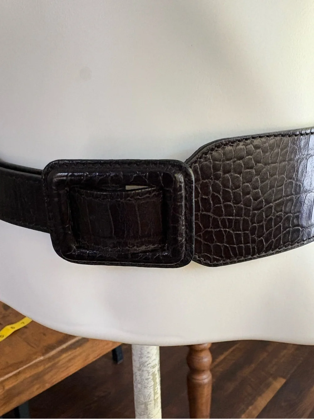 BANANA REPUBLIC Made in Italy Black Croc Embossed Leather Wide Corset Waist Belt